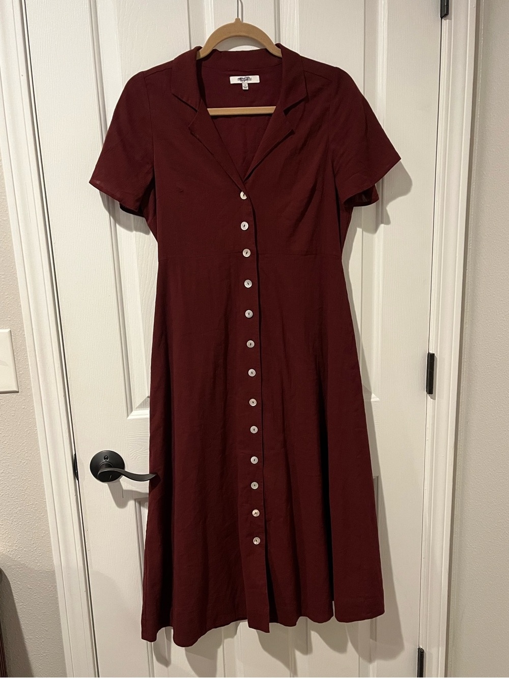 Madewell Burgundy Button-Front Midi Dress